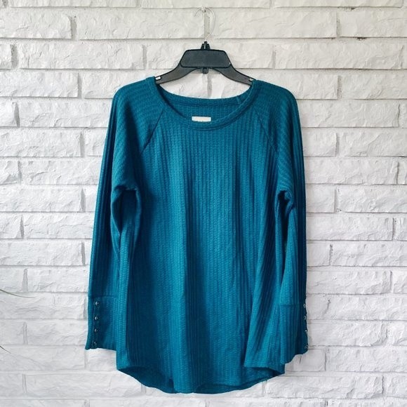Chaser Long Sleeve Thermal Waffle XL Turquoise Top - Picture 1 of 5